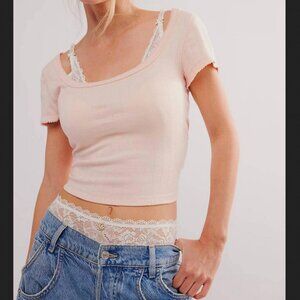 Free People End Game Pointelle Baby Tee M